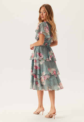 Floral Flutter Tiered Midi Dress