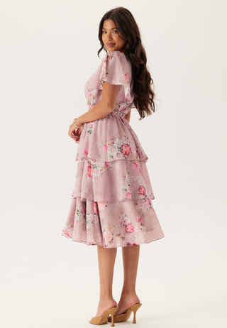 Floral Flutter Tiered Midi Dress