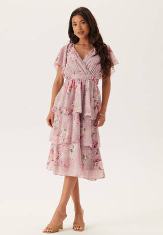 Floral Flutter Tiered Midi Dress