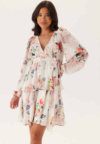 Floral Long Sleeve Tiered Skater Dress