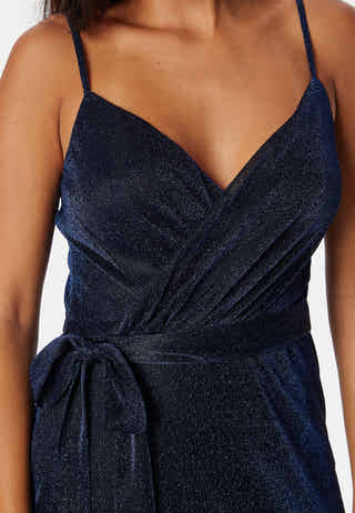 Glitter Wrap Front Maxi Dress