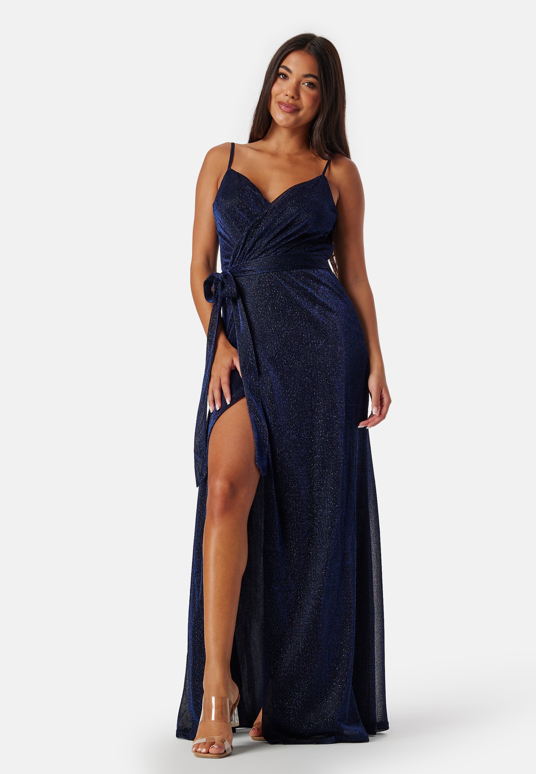 Goddiva Glitter Wrap Front Maxi Dress Ball gowns Blue Goddiva Glitter Wrap Front Maxi Dress Ball gowns Blue