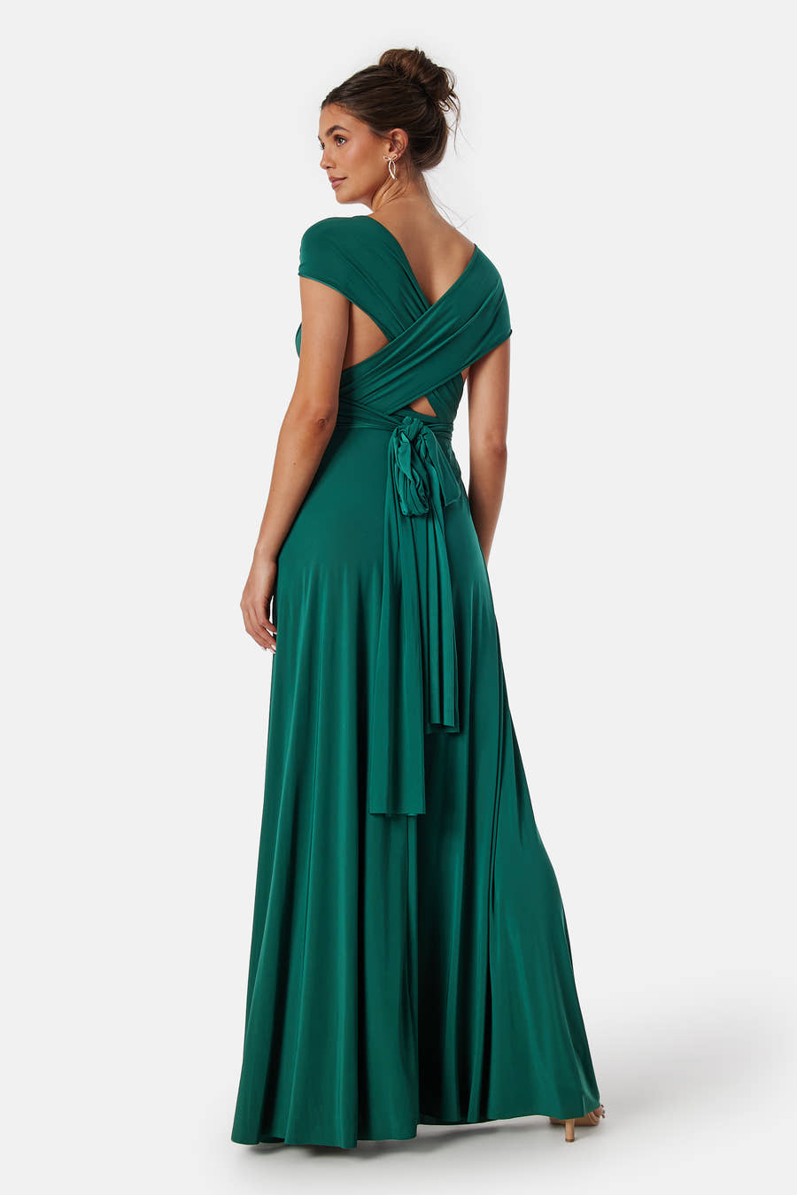 Woman in jewel-tone modest dress