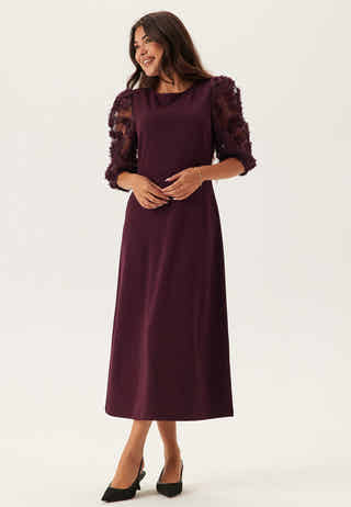 3D Floral Sleeve Midi Dress