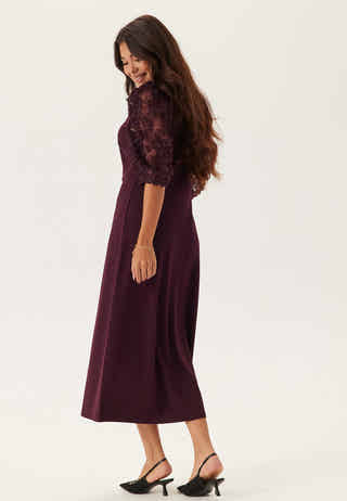 3D Floral Sleeve Midi Dress