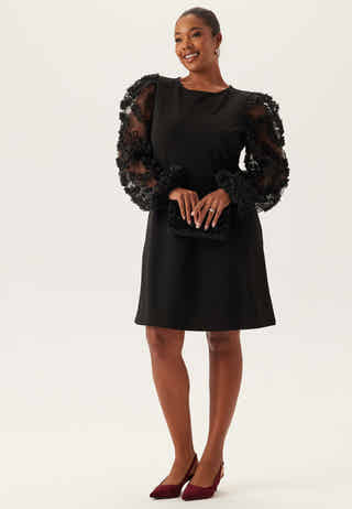 3D Floral Sleeve Short Dress