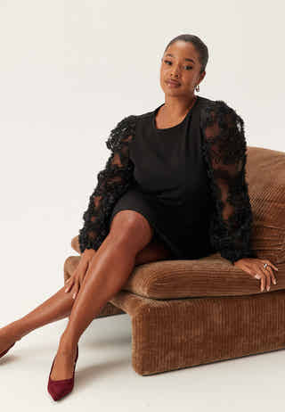 3D Floral Sleeve Short Dress