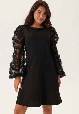 3D Floral Sleeve Short Dress