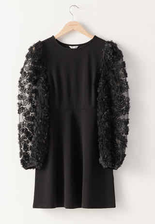 3D Floral Sleeve Short Dress