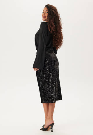 Sequin Trumpet Sleeve Midi Dress