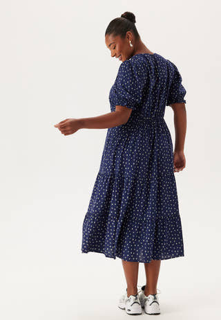 Puff Sleeve Viscose Midi Dress