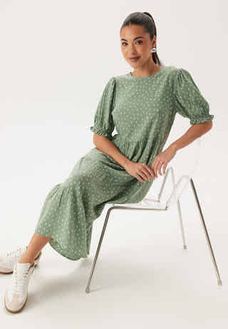 Puff Sleeve Viscose Midi Dress