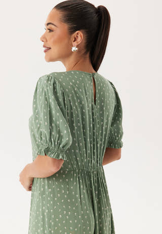 Puff Sleeve Viscose Midi Dress