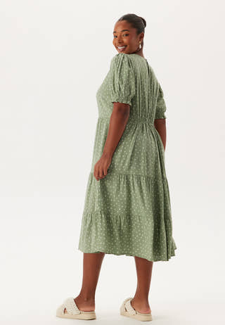 Puff Sleeve Viscose Midi Dress