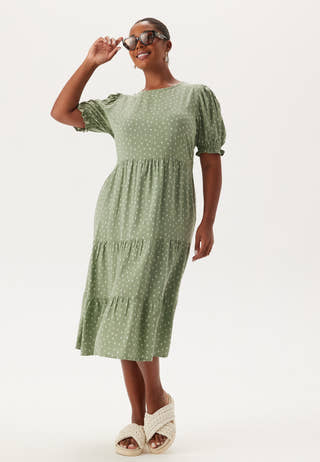 Puff Sleeve Viscose Midi Dress