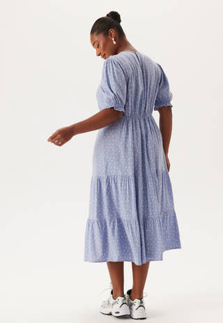 Puff Sleeve Viscose Midi Dress
