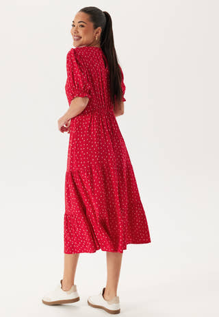 Puff Sleeve Viscose Midi Dress