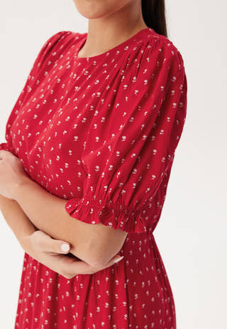 Puff Sleeve Viscose Midi Dress