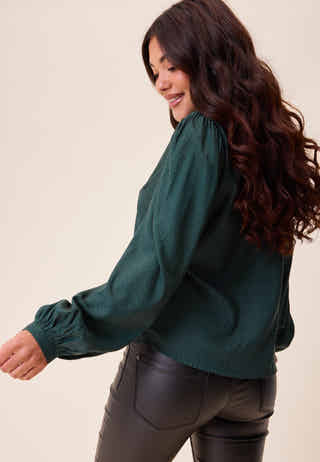 V-neck Puff Sleeve Viscose Blouse