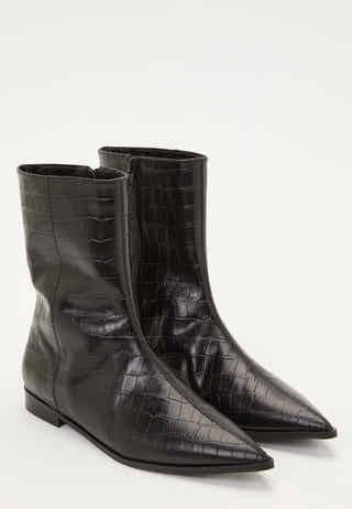 Croco Leather Ankle Boot