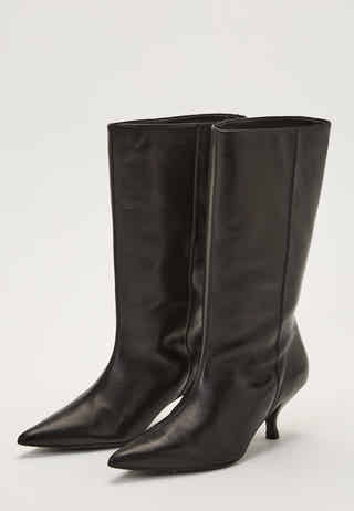 Heeled Mid Knee Leather Boot