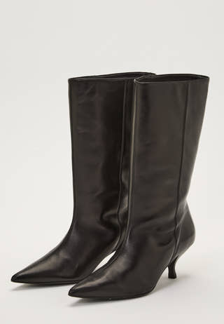 Heeled Mid Knee Leather Boot